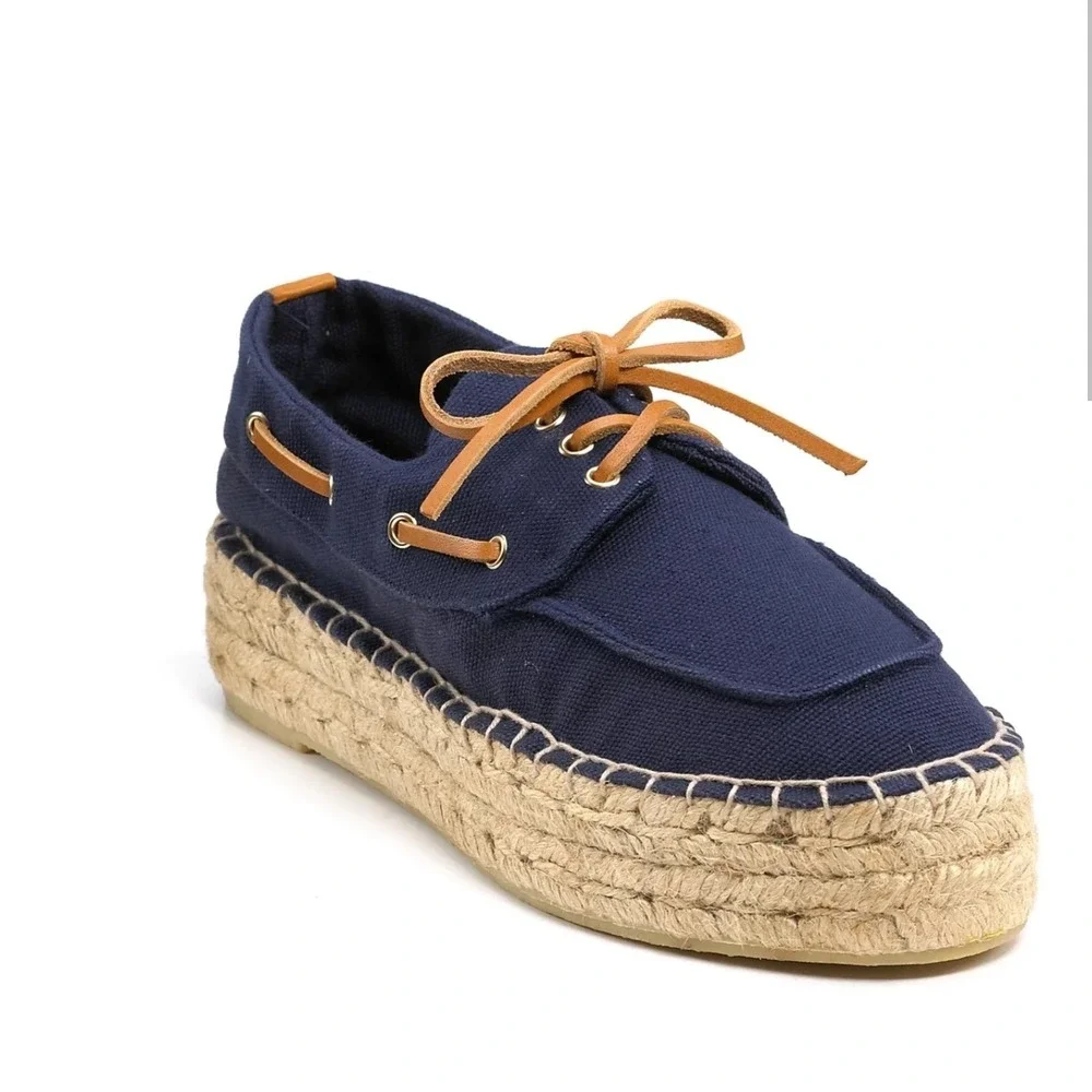 Tory Burch Women 8 Blanton Boat Espadrille‎ Shoes Lace Up Coastal Grandma NWOB